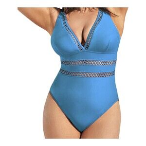 Swimsuits for All Sexy Blue Tummy‎ Control Plunging Neckline One Piece Suit 20